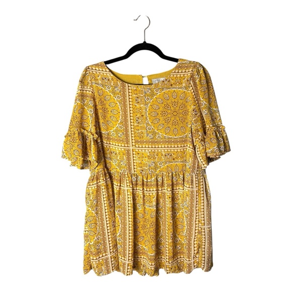 Hayden Women's Yellow Bandana Print Ruffle Sleeve Peplum Top Size S - Picture 3 of 9